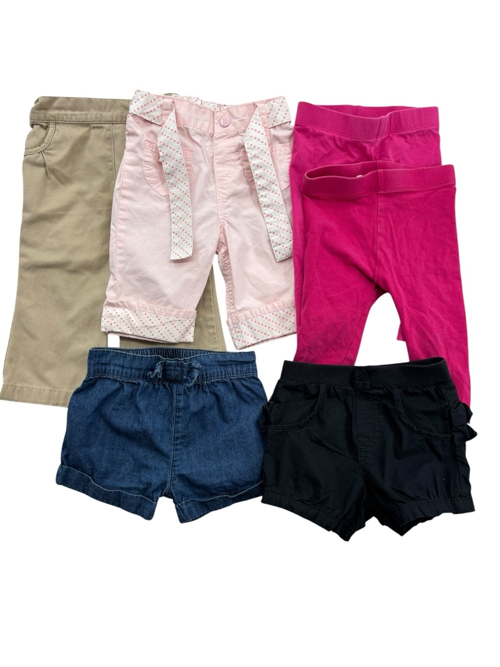 Mixed Girls 6-12 Months Bottoms - Lot of 6 Pcs - 2 Pants, 2 Leggings, 2 shorts